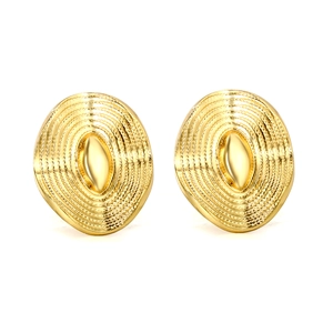 French vintage gold oval earrings with textured wave patterns and concentric metal layers
