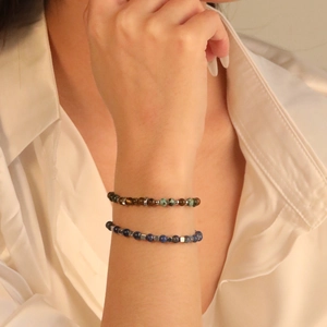 Natural Stone Beaded Bracelet With Stainless Steel Moon Pendant Adjustable Vintage Bohemian Jewelry For Women