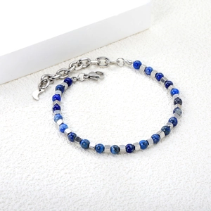 Bohemian blue beaded bracelet with stainless steel cubes and crescent moon charm