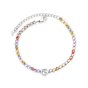 Rainbow heart bracelet in stainless steel with colorful zirconia and adjustable clasp