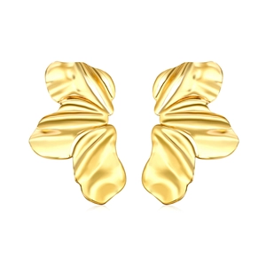 Exaggerated gold petal earrings in stainless steel with elegant wavy texture