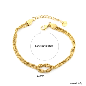 Bracelet élégant en acier inoxydable plaqué or 18K avec nœud tressé et fermoir mousqueton