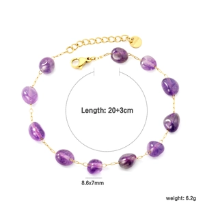 Minimalist 18K gold-plated stainless steel bracelet with natural purple crystal stones