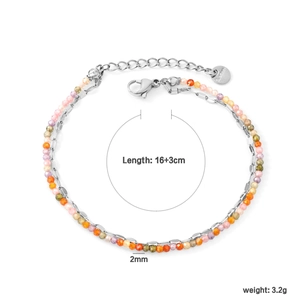Détail du collier de perles 2mm colorées avec fermoir S.steel et infos de taille