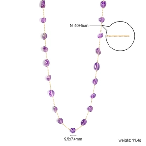 Fashion gold necklace with purple crystal beads measuring 9.5x7.4mm and 40+5cm length