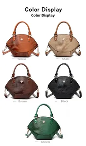 Grille détaillée présentant les sacs à texture crocodile en cinq couleurs variées