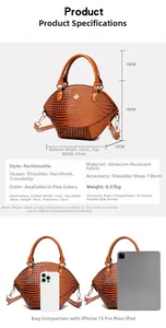 Spécifications détaillées de taille pour sac à main marron avec relief crocodile et chaîne