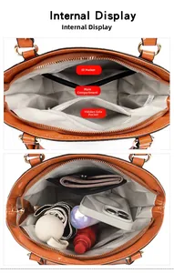 Vue intérieure du grand sac à main orange motif crocodile montrant les compartiments