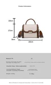 Detailed size specifications of the PU leather crossbody bag with dimensions and strap length