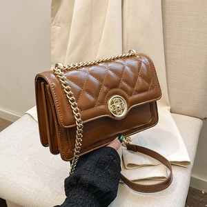 Quilted Rhombus PU Leather Crossbody Bag Gold Chain Shoulder Square Small Handbag Women Retro Metal Buckle