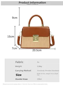 Size chart for chic box handbag featuring 20.5x15x7cm dimensions and PU leather details