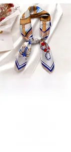 Detail view of 70cm silk-like scarf with nautical anchor and ship wheel patterns