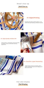 Detailed close-up of nautical helm print and premium double-stitched silk scarf edges