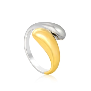 Modern two-tone geometric stainless steel ring with polished finish and elegant reflection