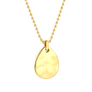 Minimalist 18K gold stainless steel necklace with hammered water drop pendant on ball chain