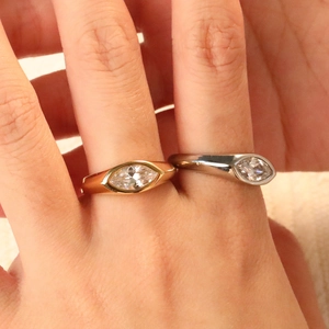 Anello In Acciaio Inossidabile Con Zircone Taglio Marquise Gioielli Stile Industriale Geometrico Minimalista Da Donna