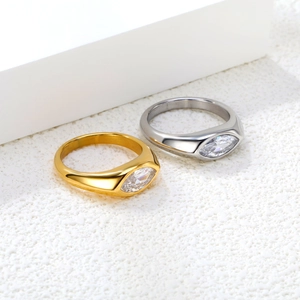 Anelli minimalisti in oro e argento con zircone marquise e fascia larga in metallo