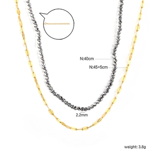 Double-layered necklace set with 2.2mm colorful faceted beads and golden chain details