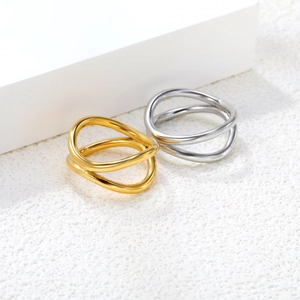 Irregular geometric stainless steel double wrap ring in gold and silver finish