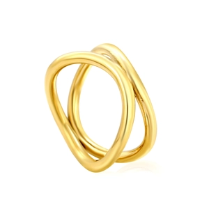 Minimalist double-layered gold geometric open ring with irregular curved lines