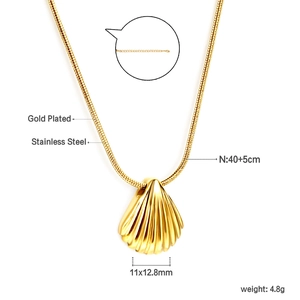Gold plated stainless steel seashell pendant necklace with an elegant snake chain