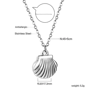 Detailed specs of the shell pendant necklace in stainless steel with 45+5cm chain length