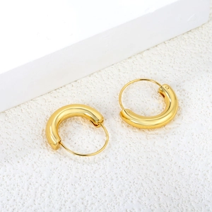 Boucles d'oreilles créoles dorées épaisses en acier inoxydable poli pour femme