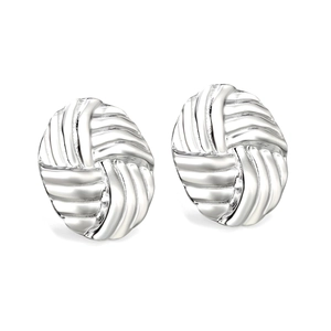 Exaggerated silver oval love knot stud earrings in polished stainless steel for women