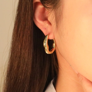 Irregular Wave Hoop Earrings Stainless Steel Gold Plated Geometric Molten Lava Style Minimalist Jewelry For Women