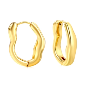 Irregular lava-style gold hoop earrings with polished wave design in stainless steel