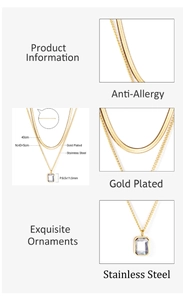 Detail of double-layer stainless steel necklace showing dimensions and anti-allergy specs