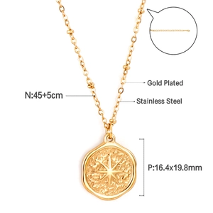 Gold plated stainless steel necklace with retro lucky star compass pendant for women