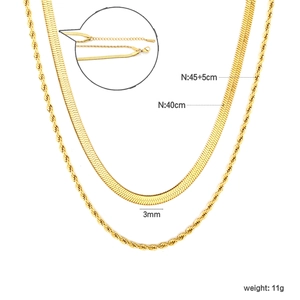 18k gold plated stainless steel double layer necklace with snake and rope chain set
