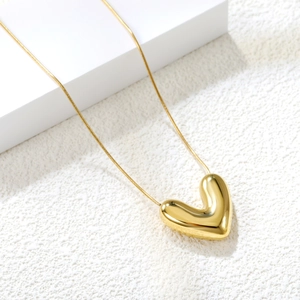 18K gold plated heart necklace with mirror finish on a sleek snake chain for women