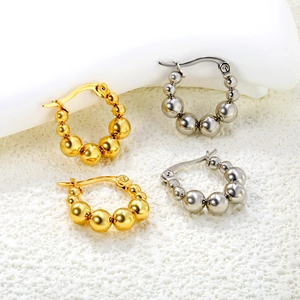 Boucles D Oreilles Créoles À Perles Acier Inoxydable Plaqué Or Dégradé Rond Poli Miroir Géométrique Pour Femmes