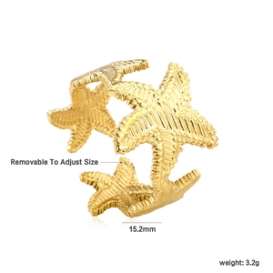 Bague ajustable en acier inoxydable doré avec motif étoile de mer en relief pour femme