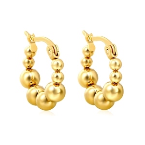 Boucles d'oreilles créoles perlées en acier inoxydable plaqué or 18K au style épuré
