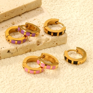 Huggie Hoop Earrings Stainless Steel Enamel Square Geometric Colorful Minimalist Fashion Jewelry For Women