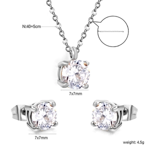 Detail view of waterdrop zircon jewelry set with 40+5cm necklace and 7x7mm stud earrings