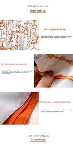 Détail de l'imprimé chaîne numérique sur foulard en soie synthétique avec bords cousus
