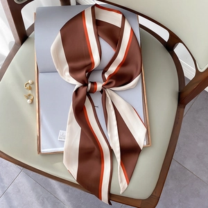 Mode Gestreifter Schmaler Schal KunstSatin Satin Langer Schmaler Halstuch Haarband Tasche Dekoration Für Damen Elegant