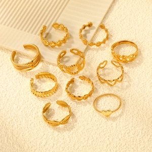 Heart Shaped Open Ring Stainless Steel Adjustable Irregular Geometric Wave Design Gold Color Fashion Jewelry For Women