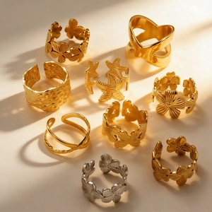 Bagues Ouvertes Réglables En Acier Inoxydable Pour Femmes Plaqué Or 18 Carats Fleur Étoile De Mer Croix Irrégulière Bijoux De Mode