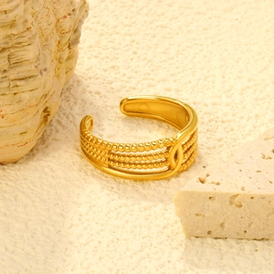 Adjustable gold beaded multi-layer stainless steel ring for women in luxury style