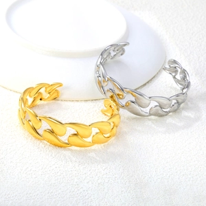 Minimalist irregular open chain bangle in polished gold and silver plated stainless steel