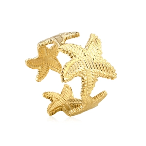 Bague étoile de mer ajustable en acier inoxydable plaqué or 18K aux détails marins