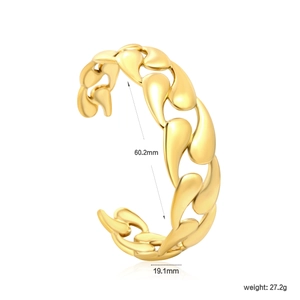 Irregular 18K gold-plated stainless steel chain cuff bracelet for women, 60.2mm diameter