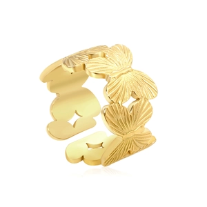 Golden butterfly open ring in stainless steel with hollow animal design for women