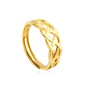 18K gold plated stainless steel open ring with intricate Celtic knot hollow design