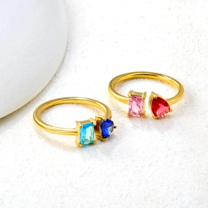 Adjustable gold plated snake rings set with teardrop and rectangle zircon gemstones